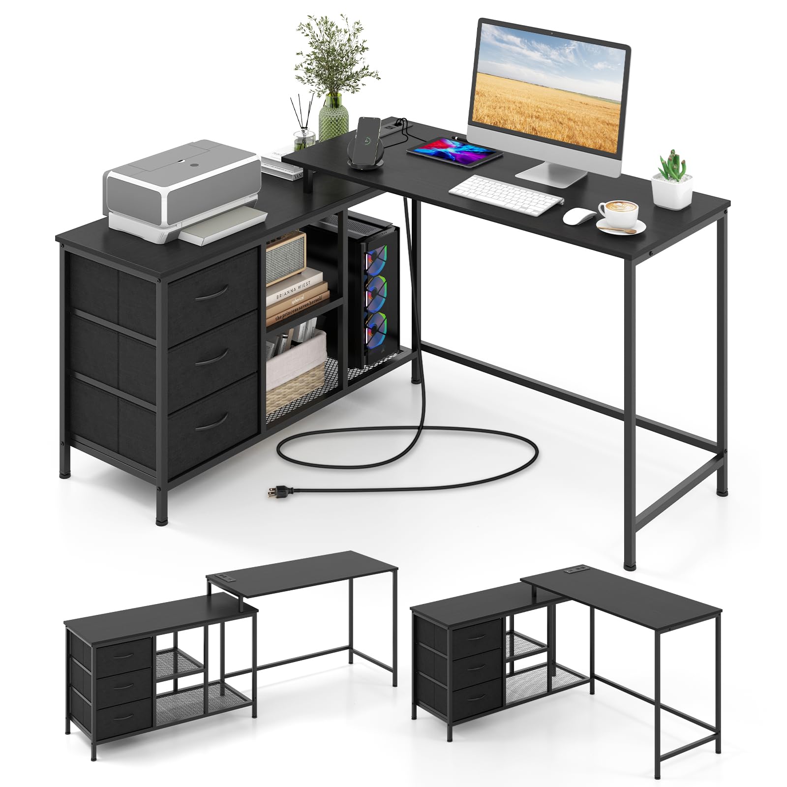 Giantex L Shaped Computer Desk with Drawers