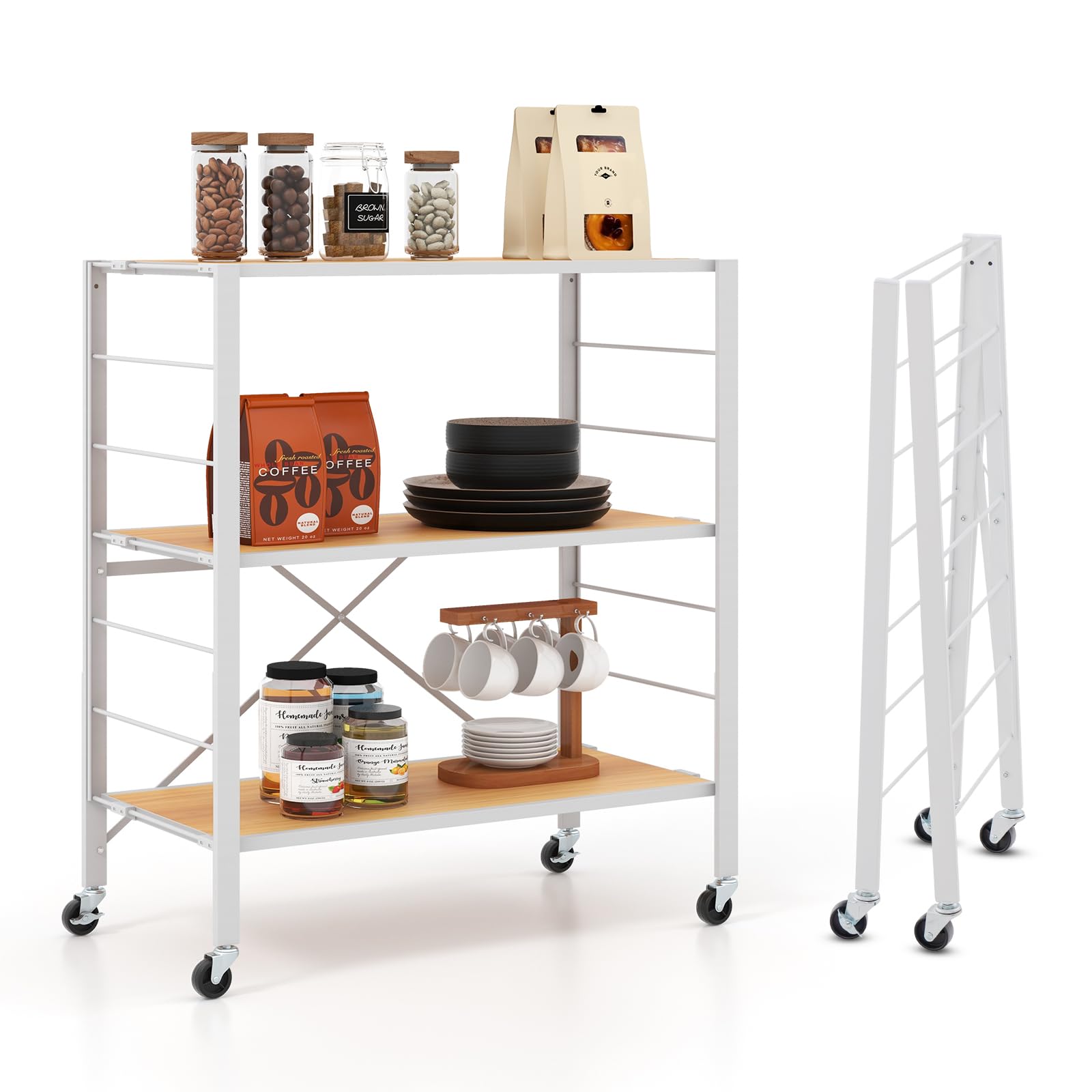 Giantex Folding Bookshelf with Wheels
