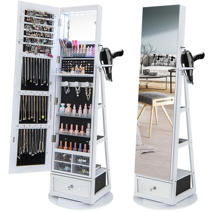 360° Swivel Jewelry Cabinet Armoire with 64.5" H Full Length Mirror - Giantex
