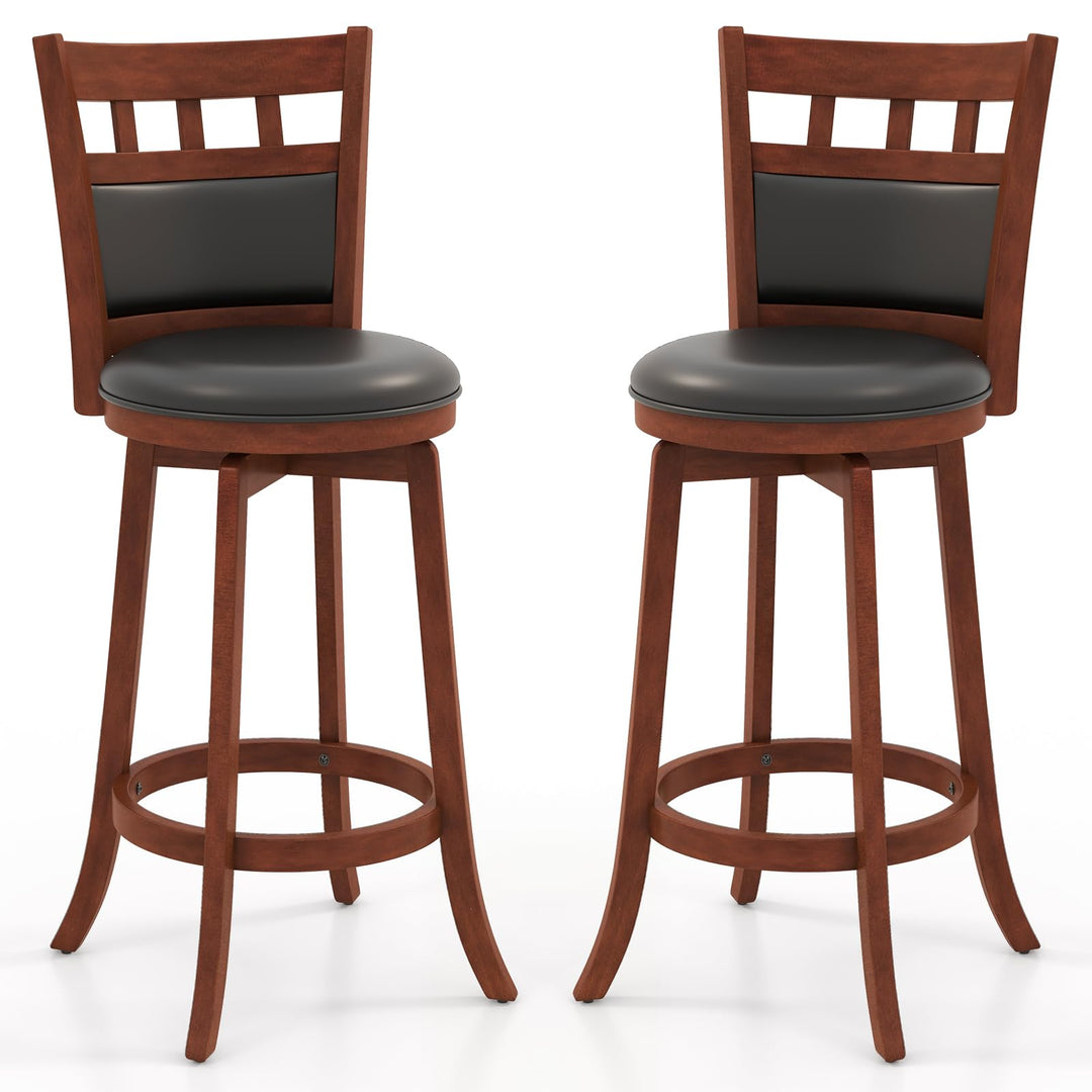 Giantex Wood Bar Stools Set, 31" Swivel Bar Height Barstools w/Back, Rubber Wood Frame