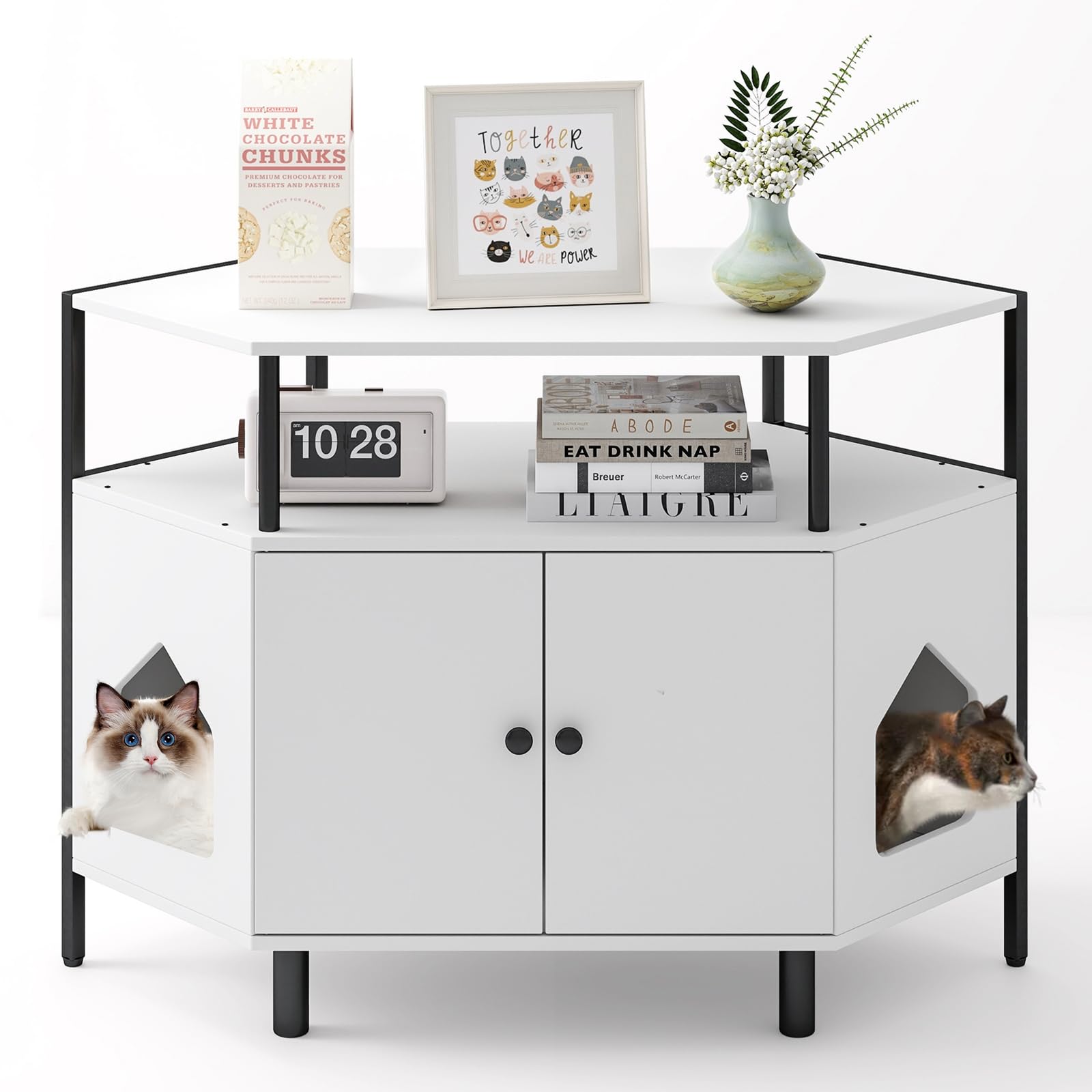 Giantex Corner Cat Litter Box Enclosure - Cat Washroom Hidden