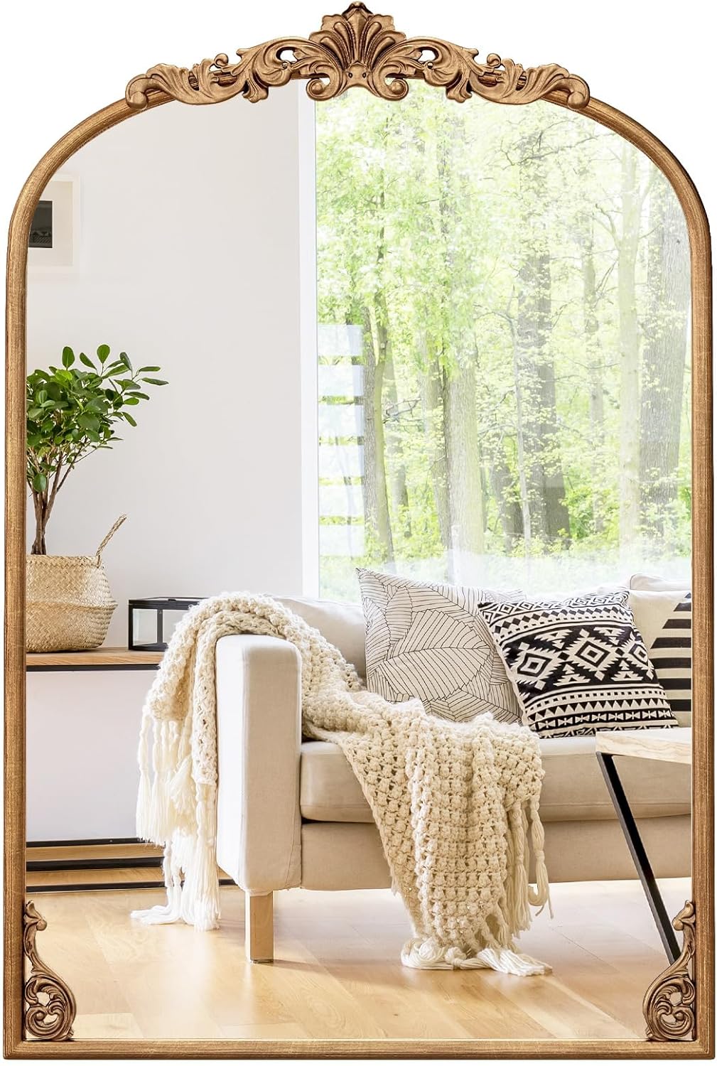 CHARMAID Arched Mirror, Gold Antique Mirror, Vintage Ornate Baroque Mi –  Giantexus, image size:1009x1500