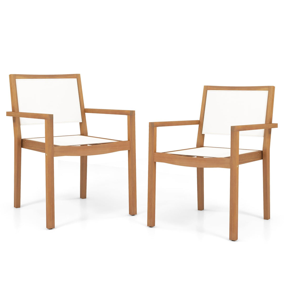 Giantex Stackable Outdoor Dining Chair Set, Patio Armchairs w/Acacia Wood Frame, All Weather Fabric, Armrests