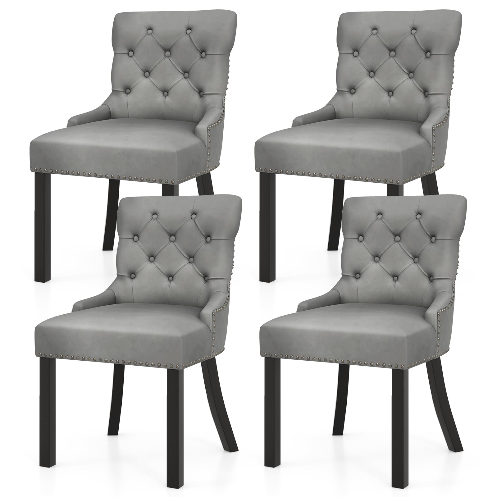 Gianex Upholstered Dining Chairs Set, Wood Wingback Accent Chairs w/Rubber Wood Legs & Nailhead Button Tufted Back