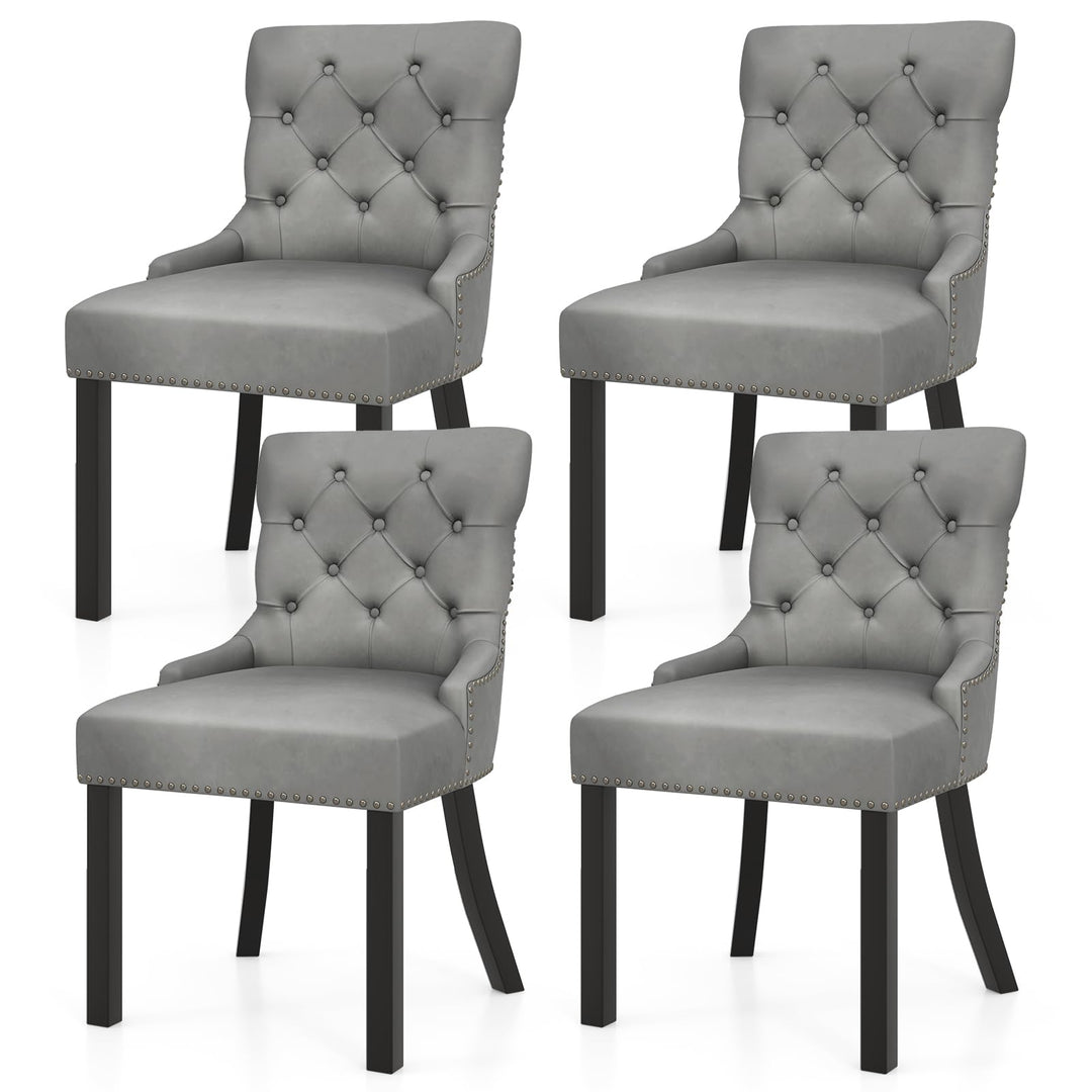 Gianex Upholstered Dining Chairs Set, Wood Wingback Accent Chairs w/Rubber Wood Legs & Nailhead Button Tufted Back