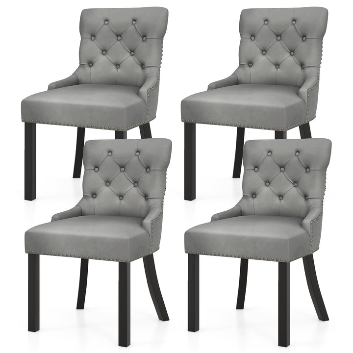 Gianex Upholstered Dining Chairs Set, Wood Wingback Accent Chairs w/Rubber Wood Legs & Nailhead Button Tufted Back