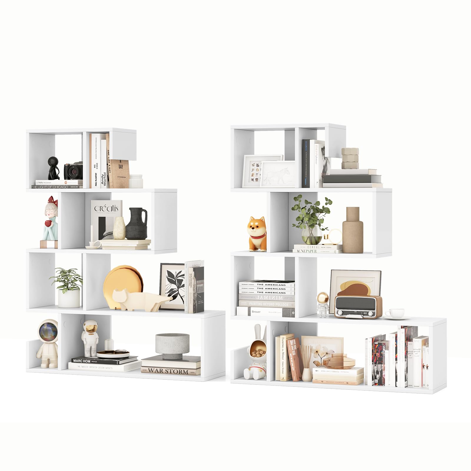 Giantex 5-Tier S-Shaped Bookshelf, Geometric Bookcase w/Open Cubes