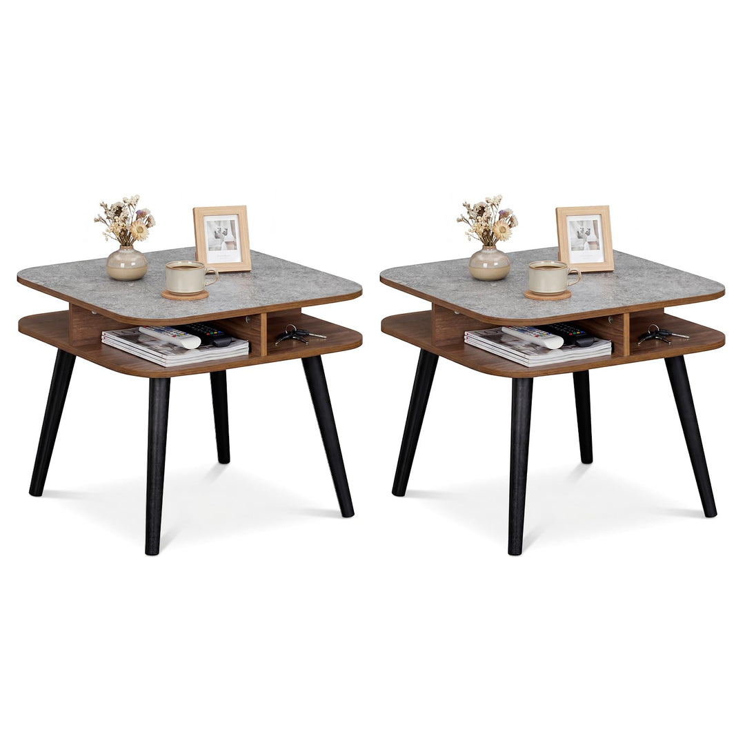 Giantex 2-Tier Faux Marble End Table Set of 1/2