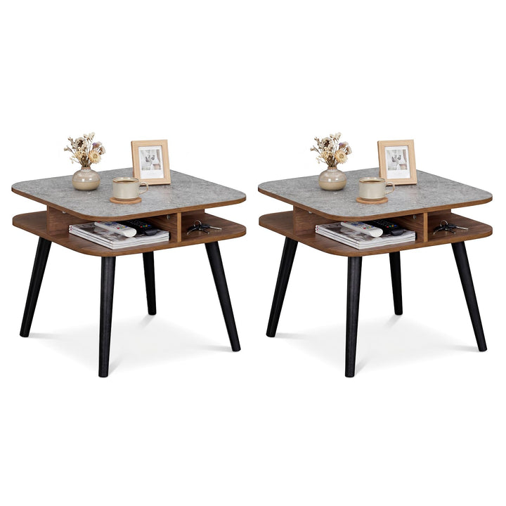 Giantex 2-Tier Faux Marble End Table Set of 1/2