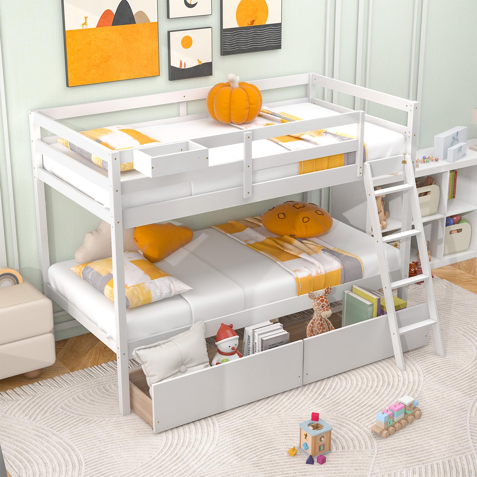 Giantex Bunk Bed Twin Over Twin with 2 Storage Drawers