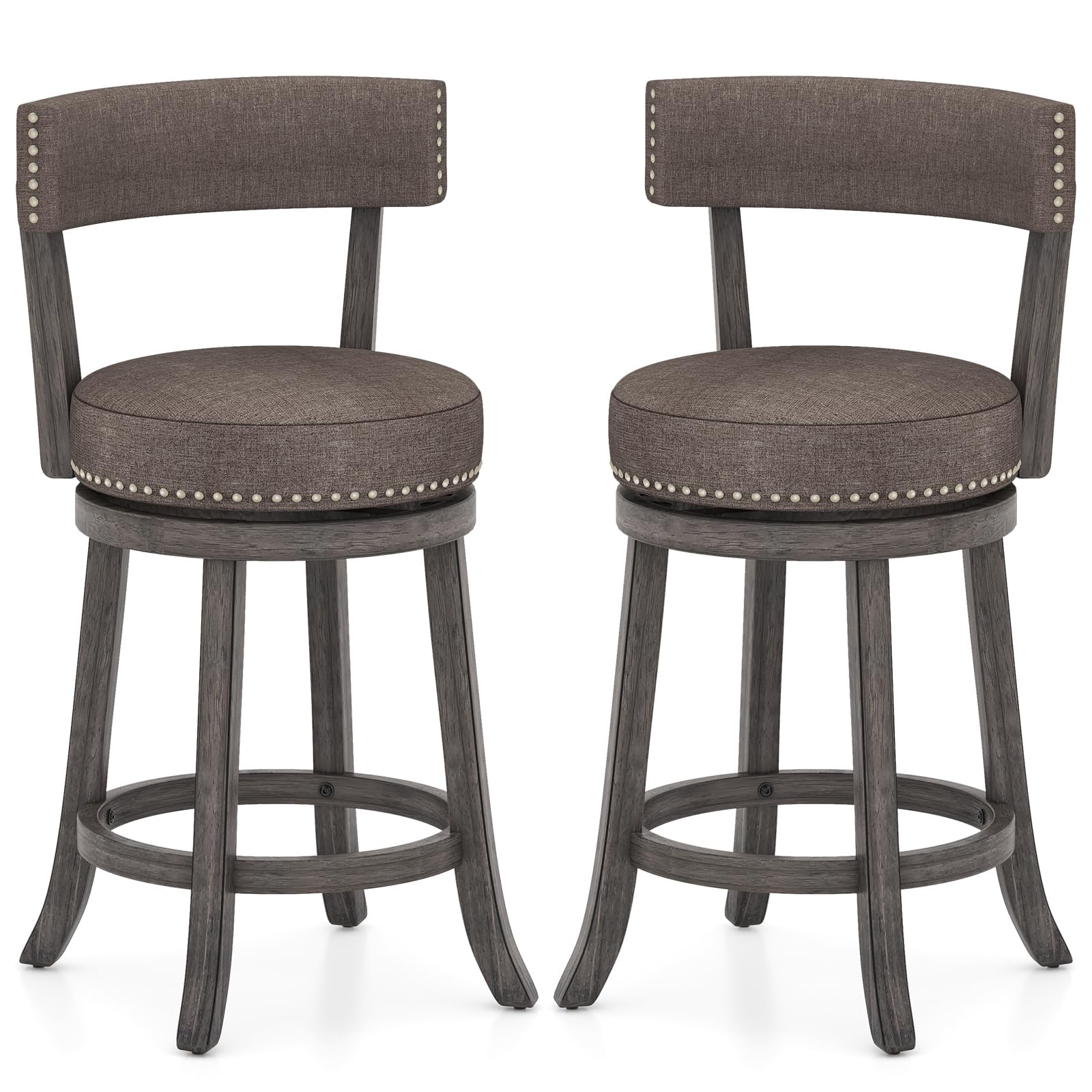 Giantex 26" Bar Stools Set, Swivel Counter Height Bar Chairs with Footrest, Rubber Wood Frame