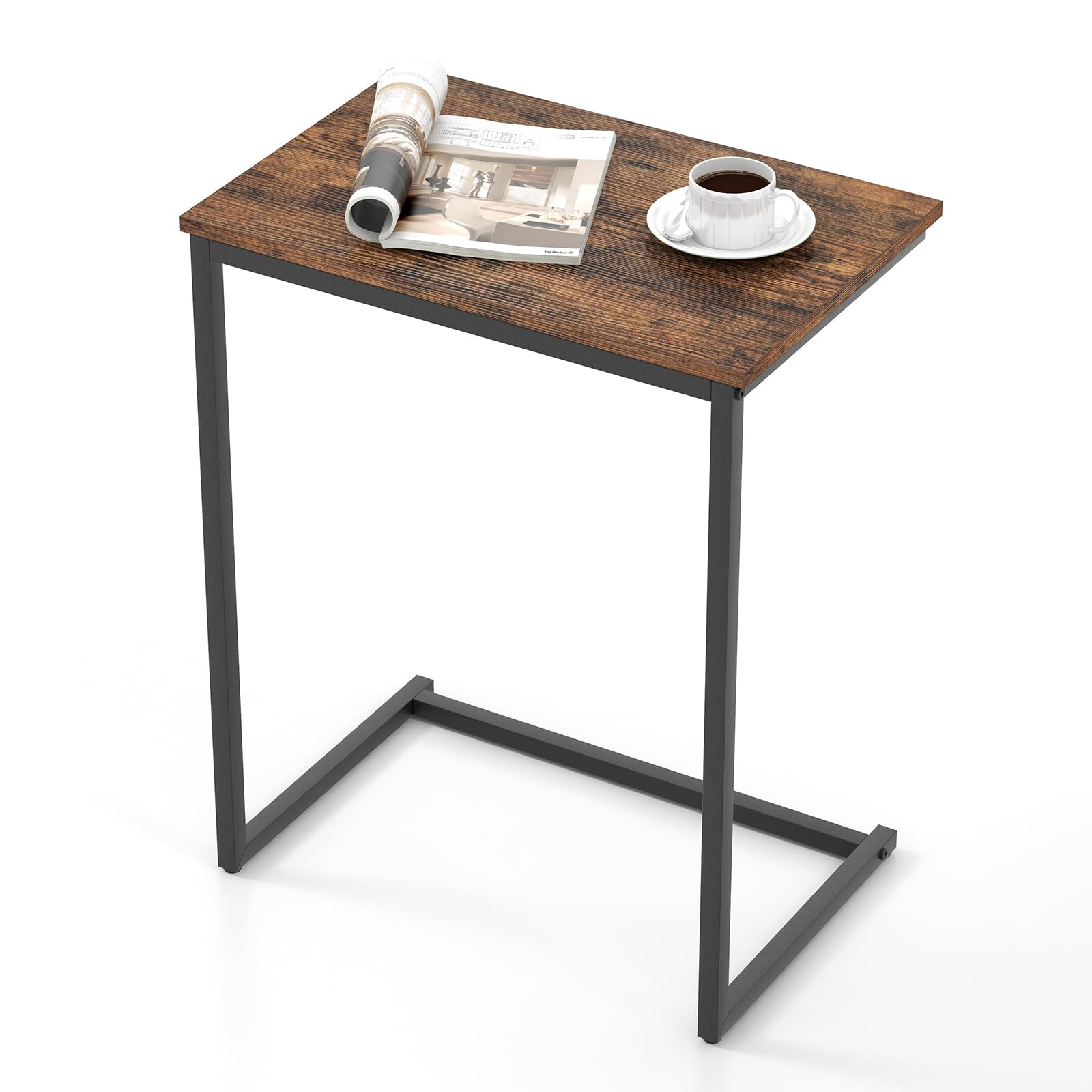 Giantex C Shaped End Table, 26.5" Slide-Under Couch Table for Laptop Coffee Snack