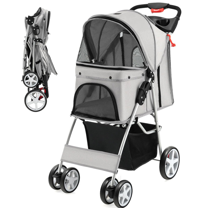 grey dog stroller Folding Dog Stroller, Pet Stroller for Small Medium Dogs Cats Puppy