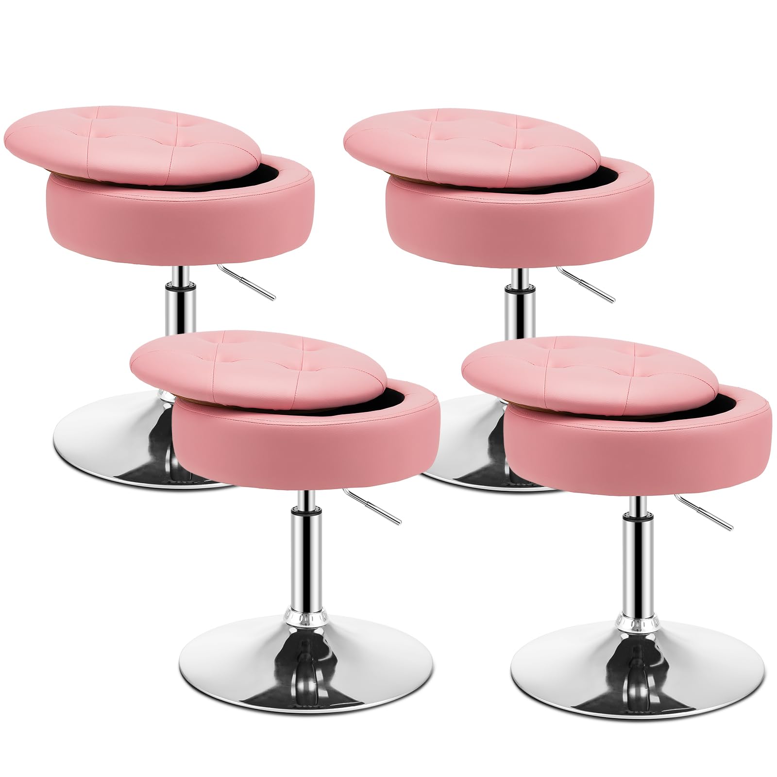 Giantex Adjustable Swivel Vanity Stool - 360° Swivel 20’’-26’’ Height Adjustable Tufted Round Storage Ottoman