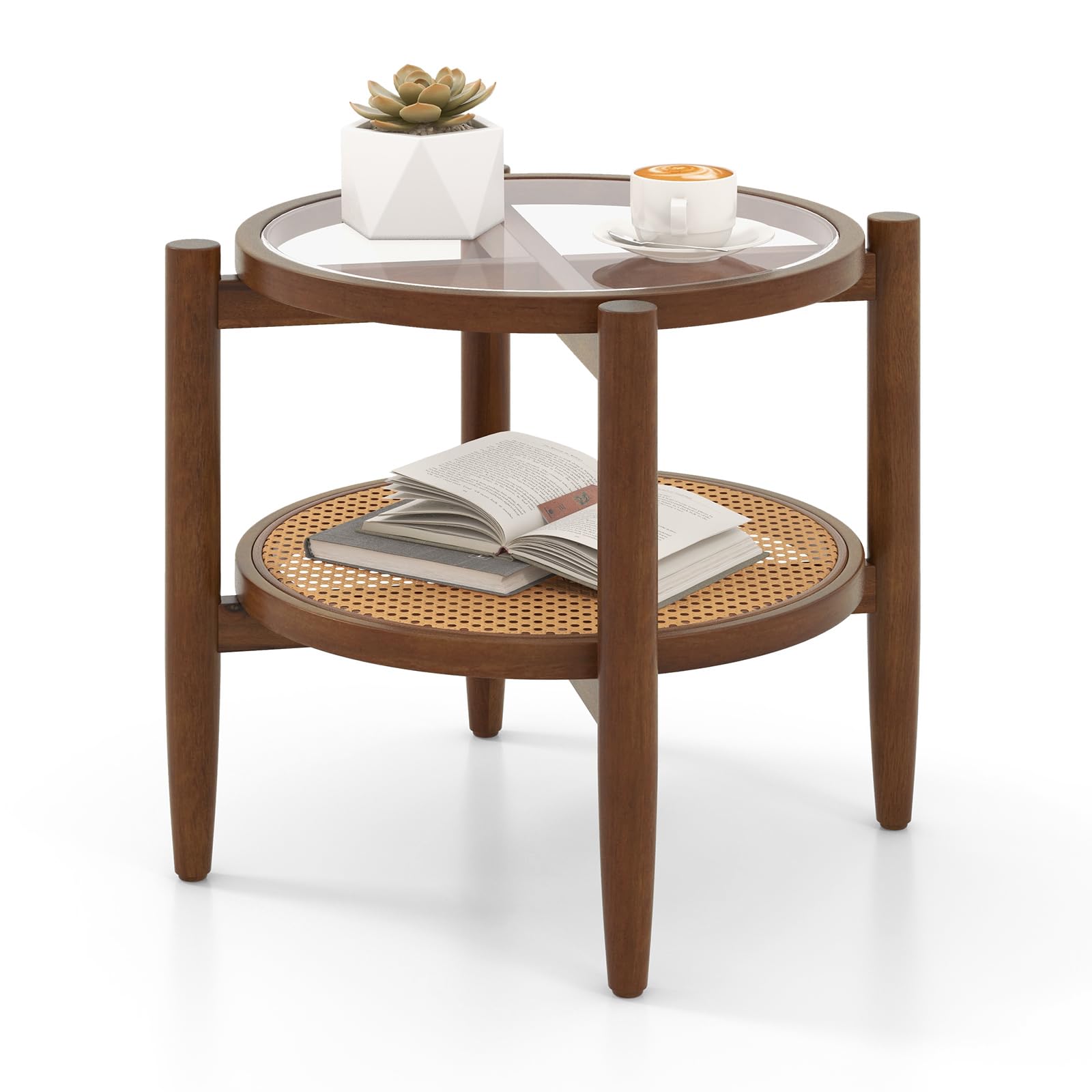 Rattan Round End Table - Giantex