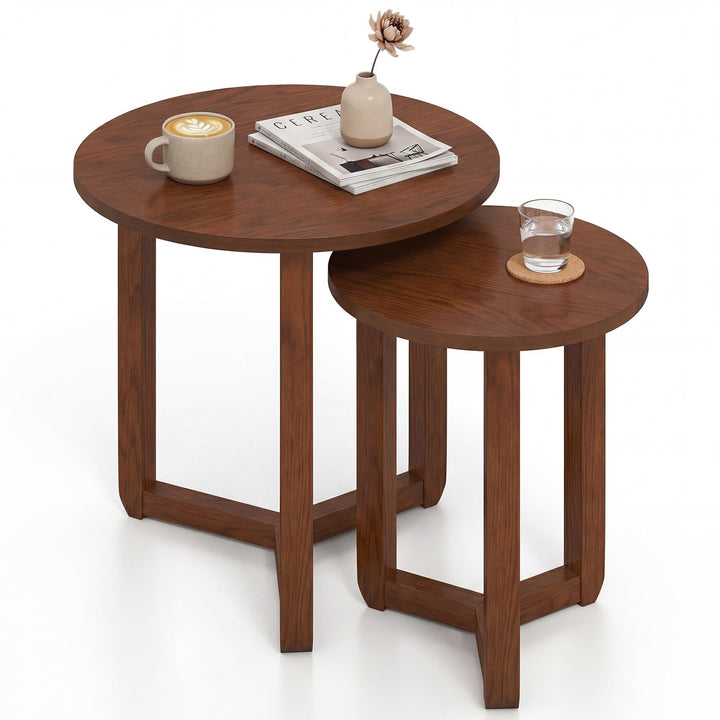Giantex Farmhouse Round Nesting Coffee Table Set of 2 Wood Nesting End Tables