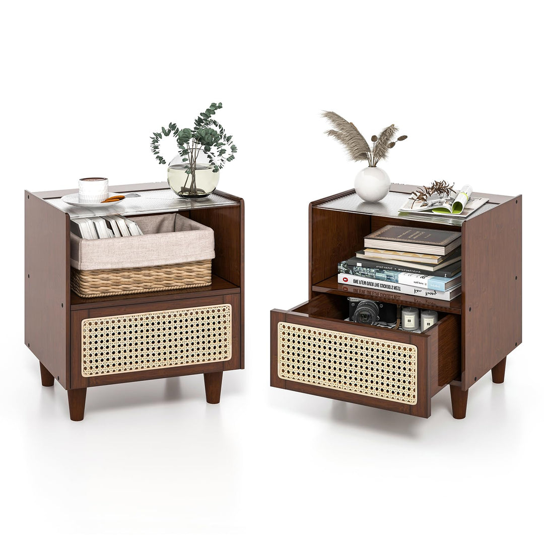 Giantex Rattan Nightstand with Drawer