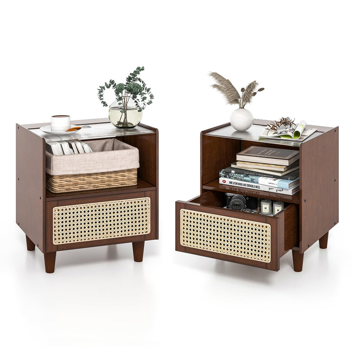 Giantex Rattan Nightstand with Drawer