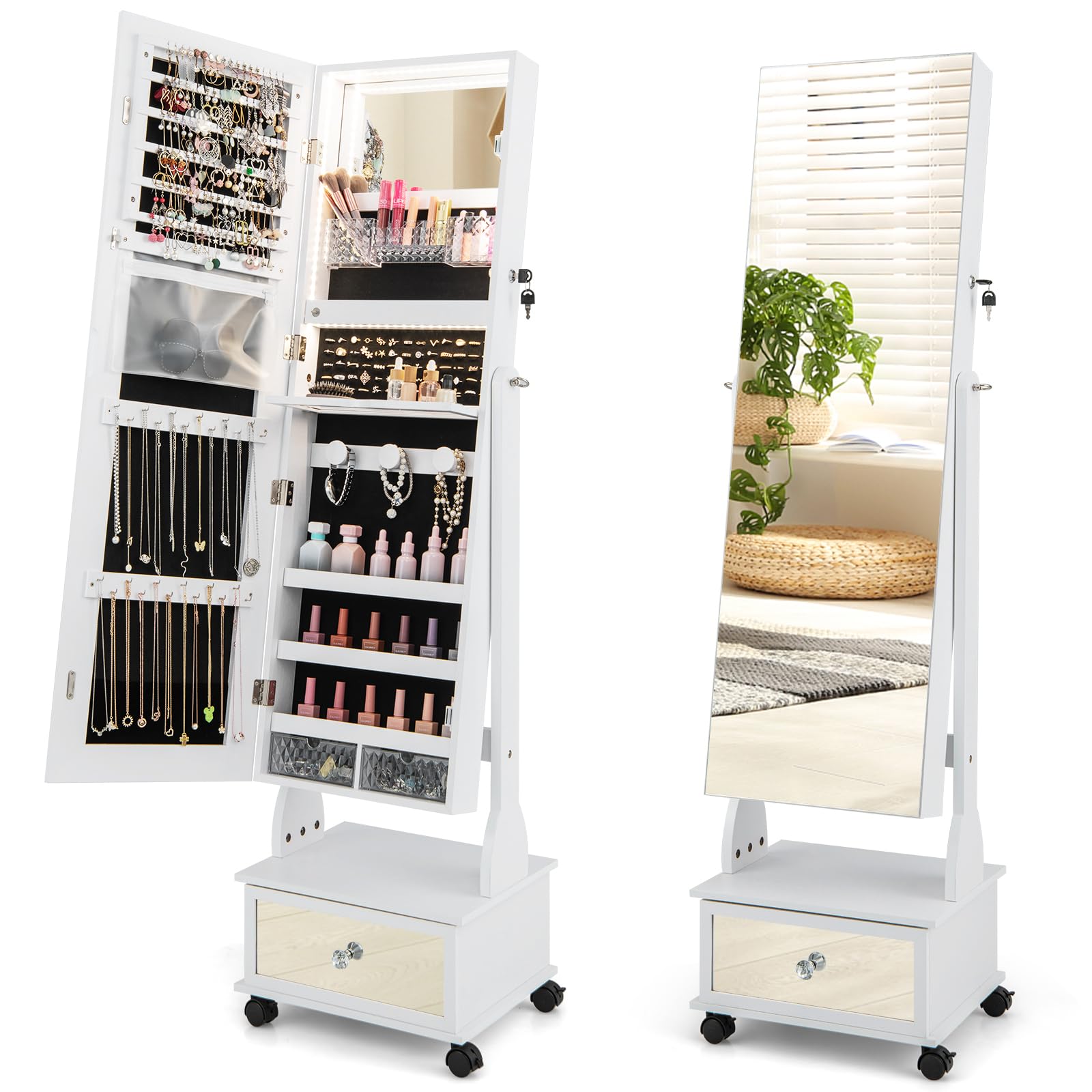 CHARMAID Jewelry Armoire with Full Length Mirror - Giantex