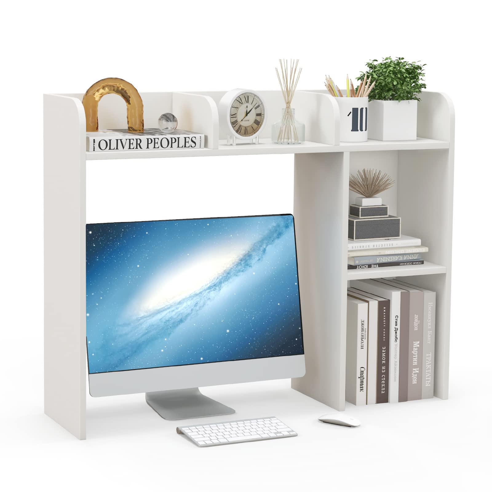 Giantex Desktop Bookshelf, Wood Desk Hutch Organizer for 27 Inch Computer Monitor