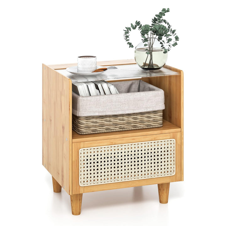 Giantex Rattan Nightstand with Drawer