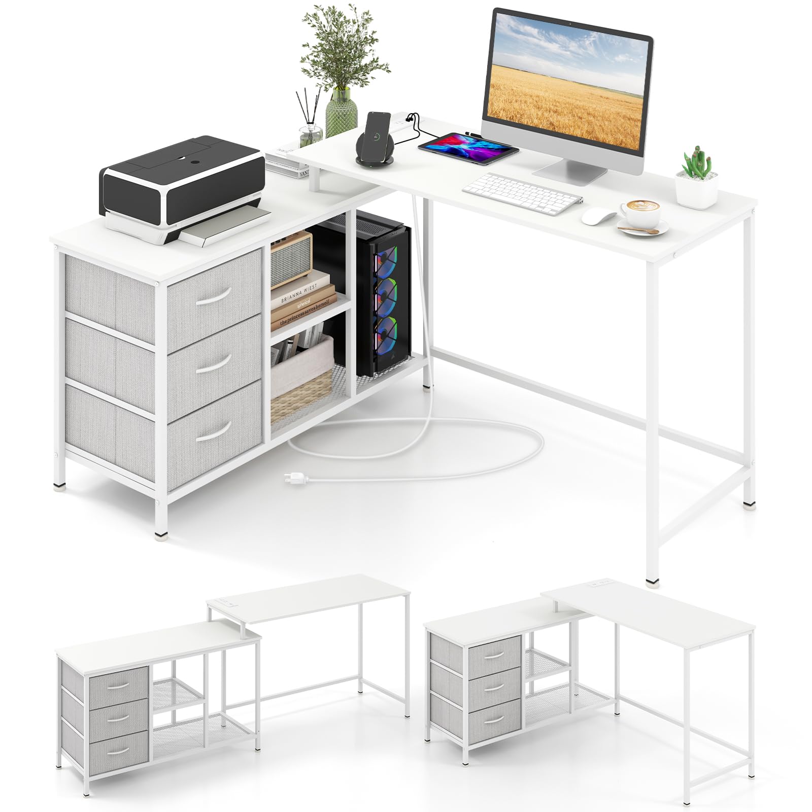Giantex L Shaped Computer Desk with Drawers
