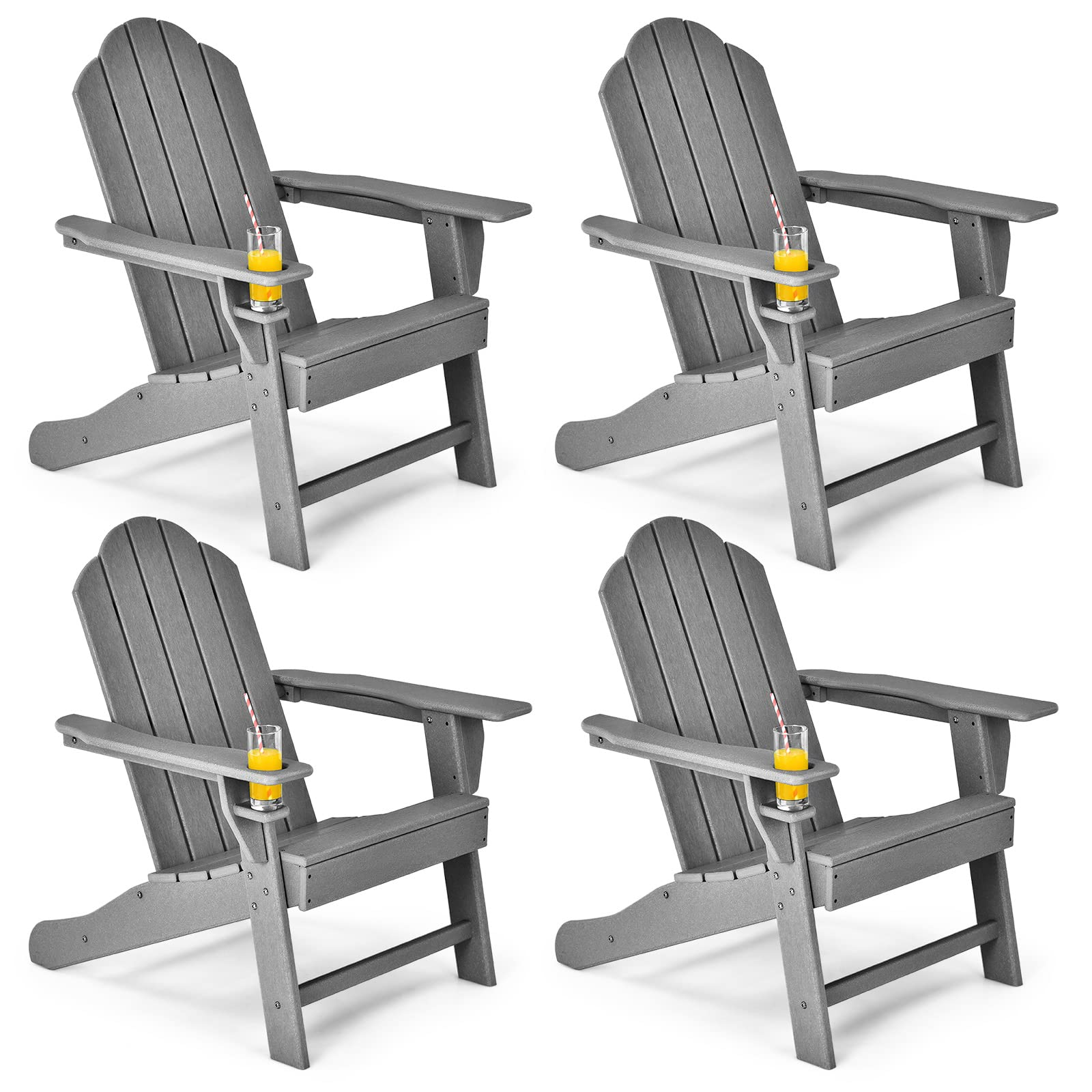 Adirondack Chair with Cup Holder, Outdoor Patio Weather Resistant Chair