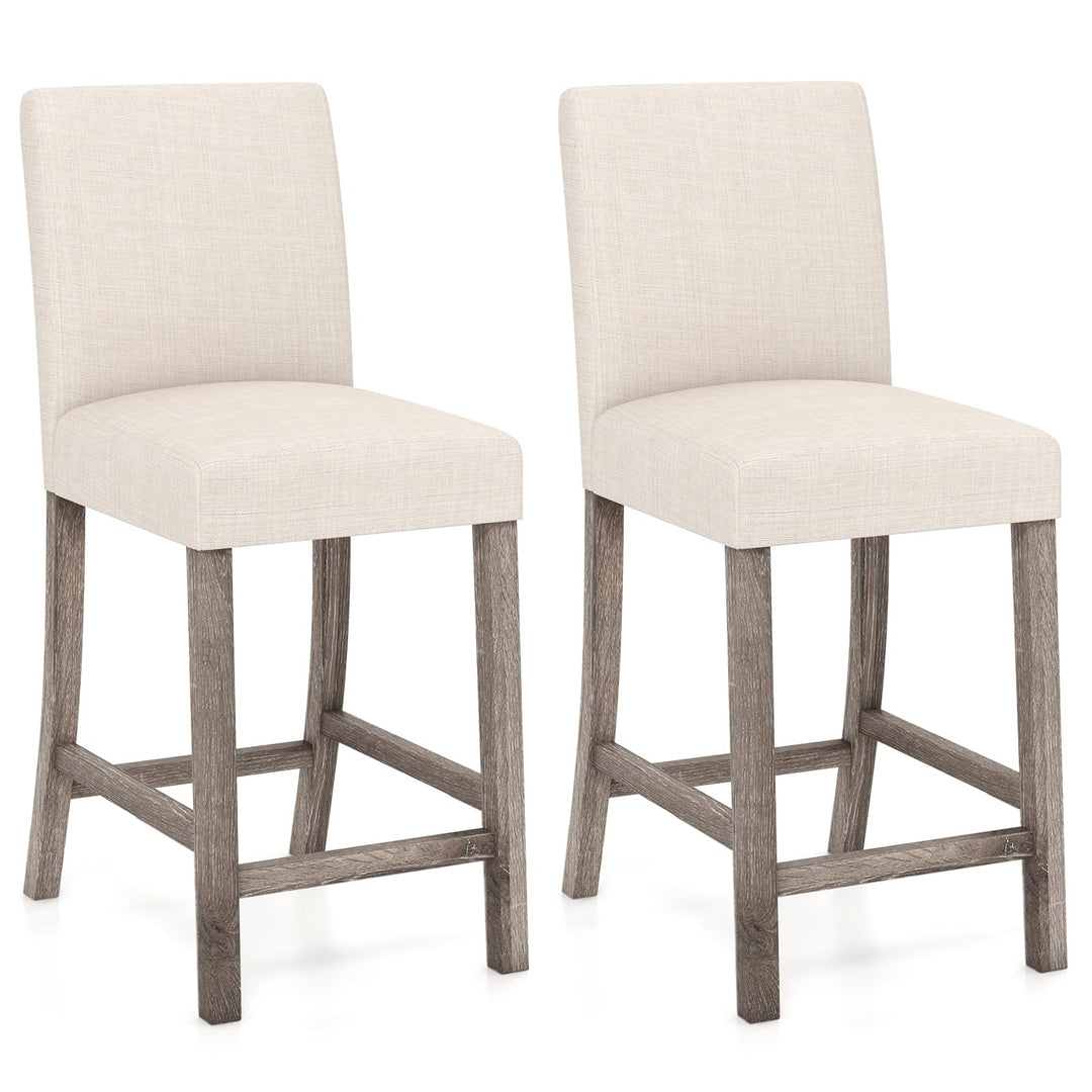 Giantex Bar Stools Counter Height, 24.5" Modern Fabric Bar Chairs with Back, Footrest & Solid Wood Legs