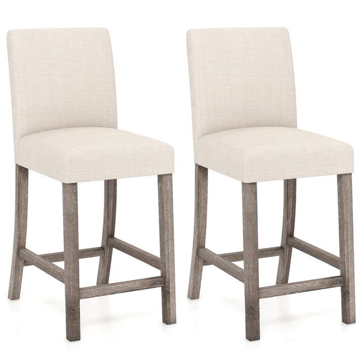 Giantex Bar Stools Counter Height, 24.5" Modern Fabric Bar Chairs with Back, Footrest & Solid Wood Legs