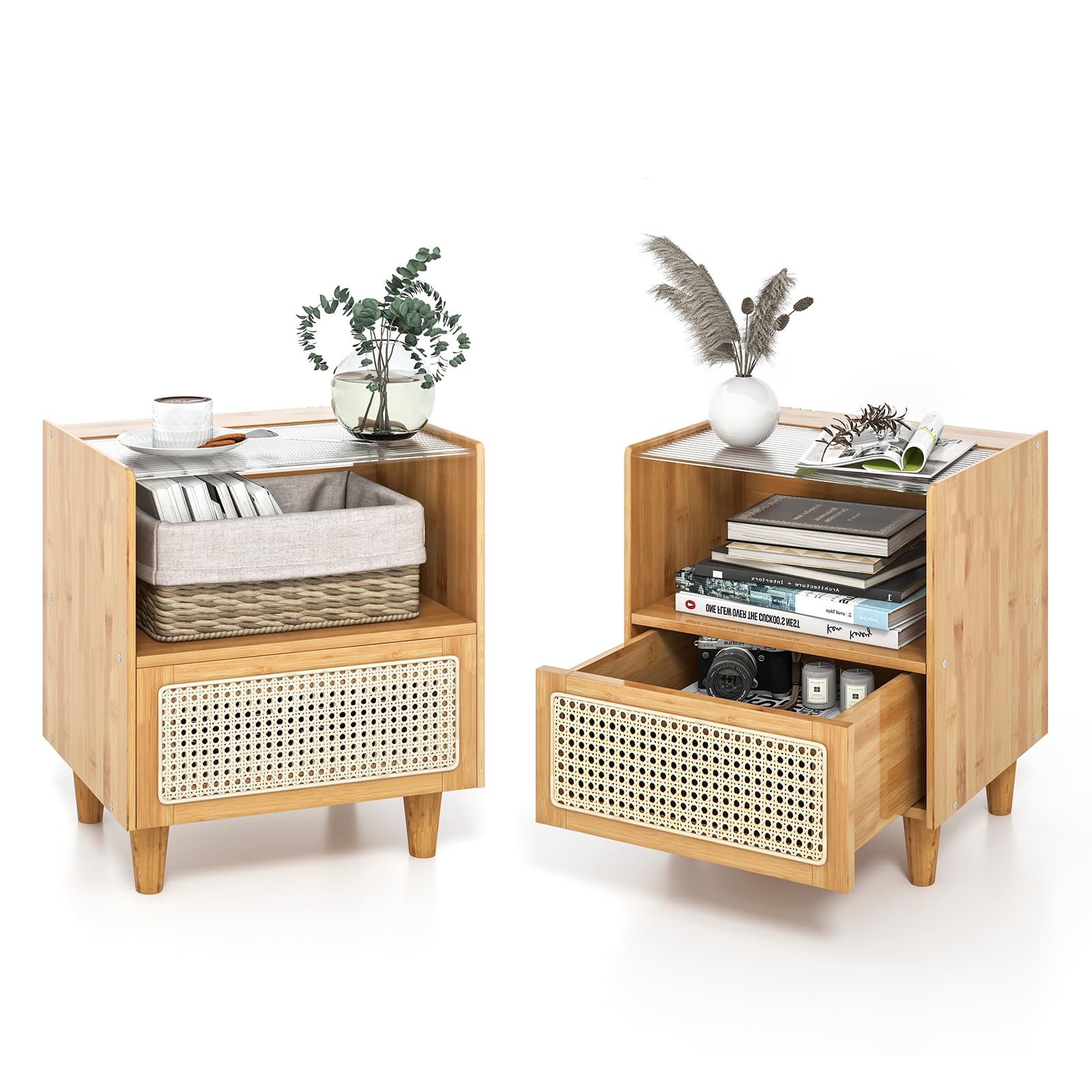 Giantex Rattan Nightstand with Drawer