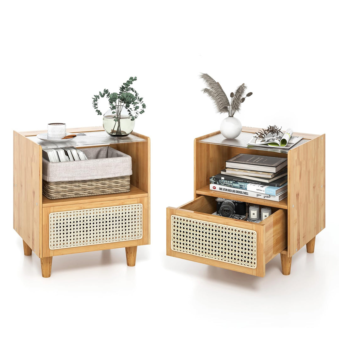 Giantex Rattan Nightstand with Drawer