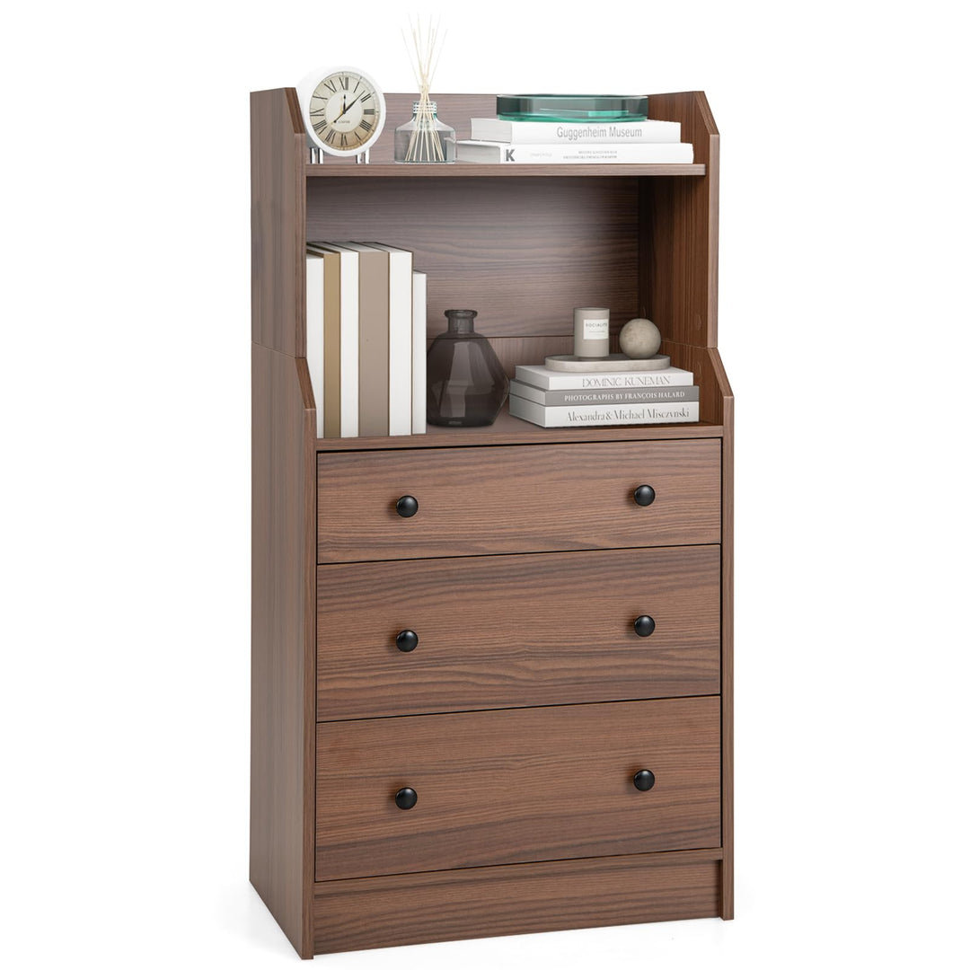 Giantex 3 Drawers Dresser for Bedroom - Modern Storage Dresser Chest of Drawers with 2 Shelves, 3 Pull-Out Drawers