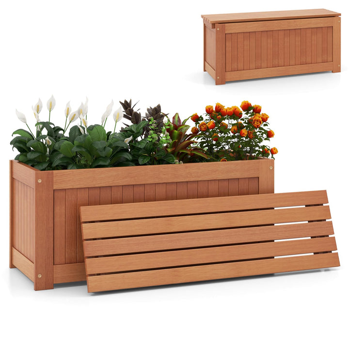 Giantex 2-in-1 Outdoor Bench, Wood Raised Garden Bed with Open Base, Teak Oil Finish
