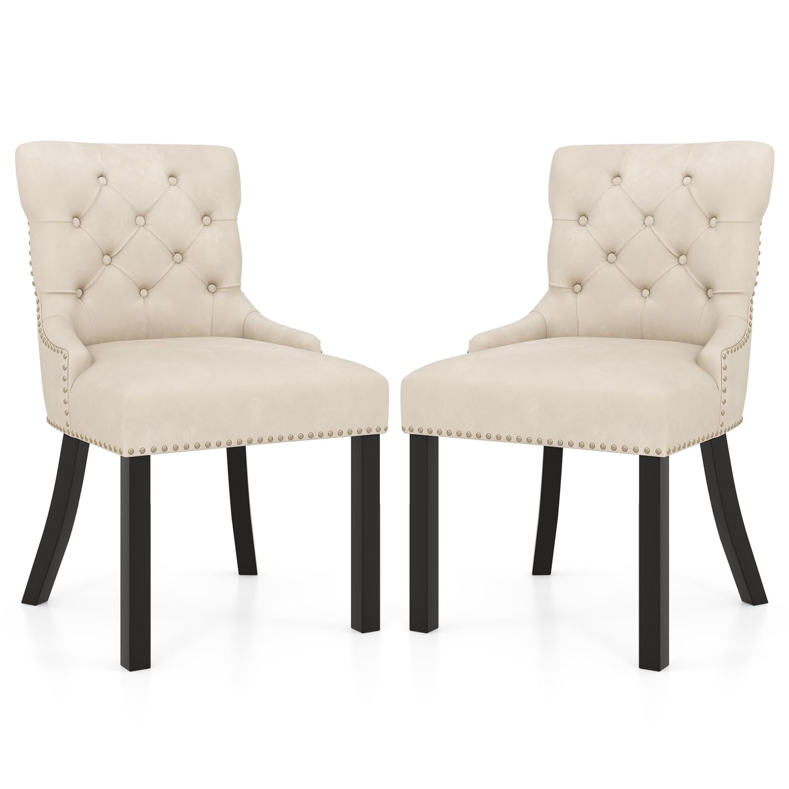 Gianex Upholstered Dining Chairs Set, Wood Wingback Accent Chairs w/Rubber Wood Legs & Nailhead Button Tufted Back