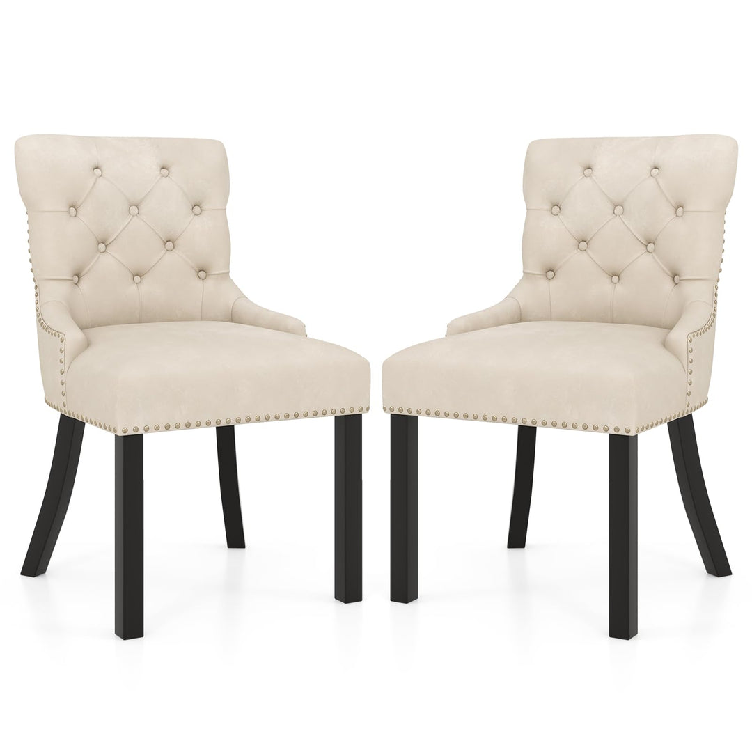 Gianex Upholstered Dining Chairs Set, Wood Wingback Accent Chairs w/Rubber Wood Legs & Nailhead Button Tufted Back