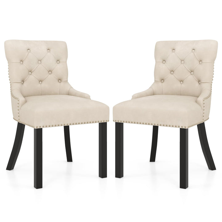 Gianex Upholstered Dining Chairs Set, Wood Wingback Accent Chairs w/Rubber Wood Legs & Nailhead Button Tufted Back