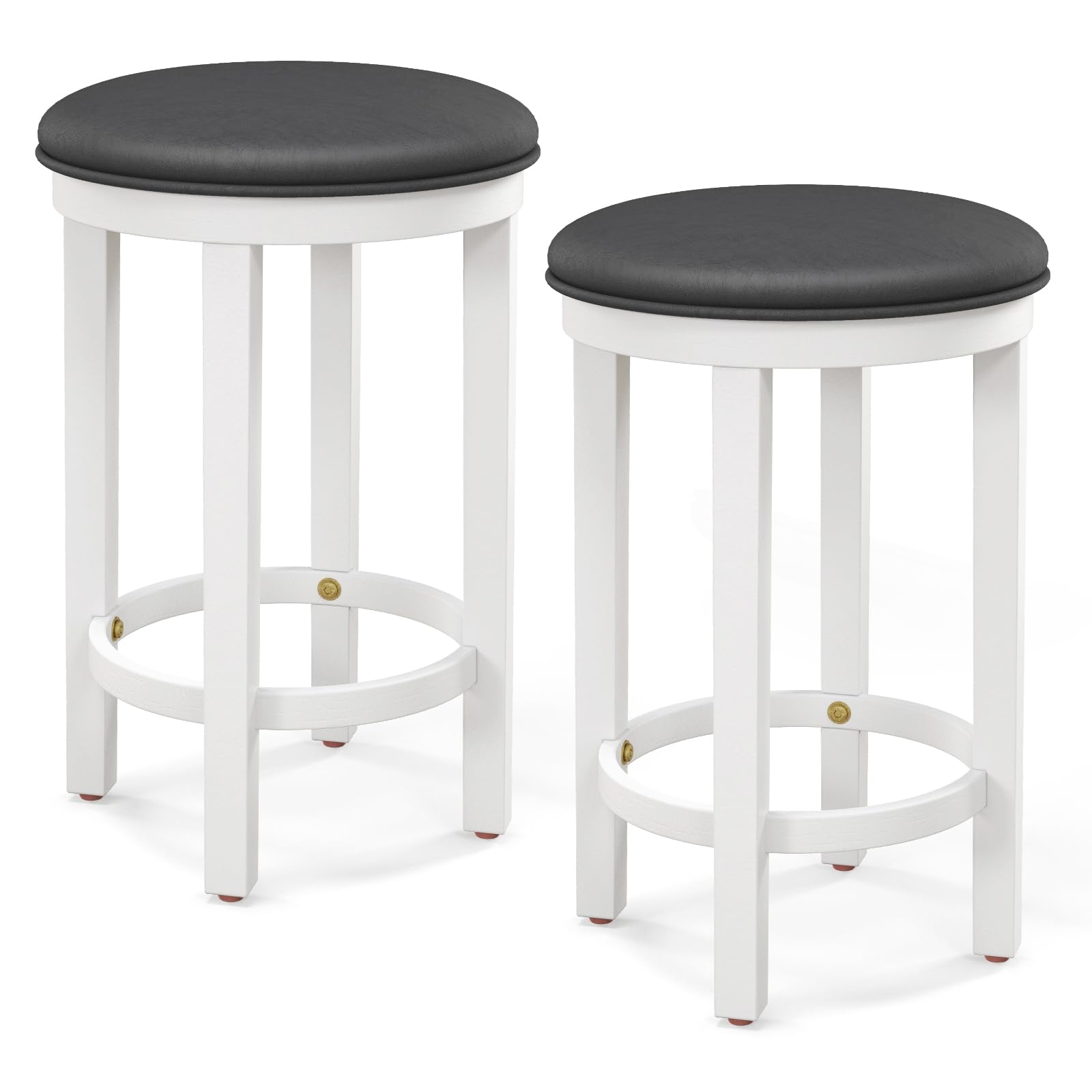 Giantex Bar Stools Set, 25-Inch Counter Height Stools with Round Seat, Footrest, Wooden Frame