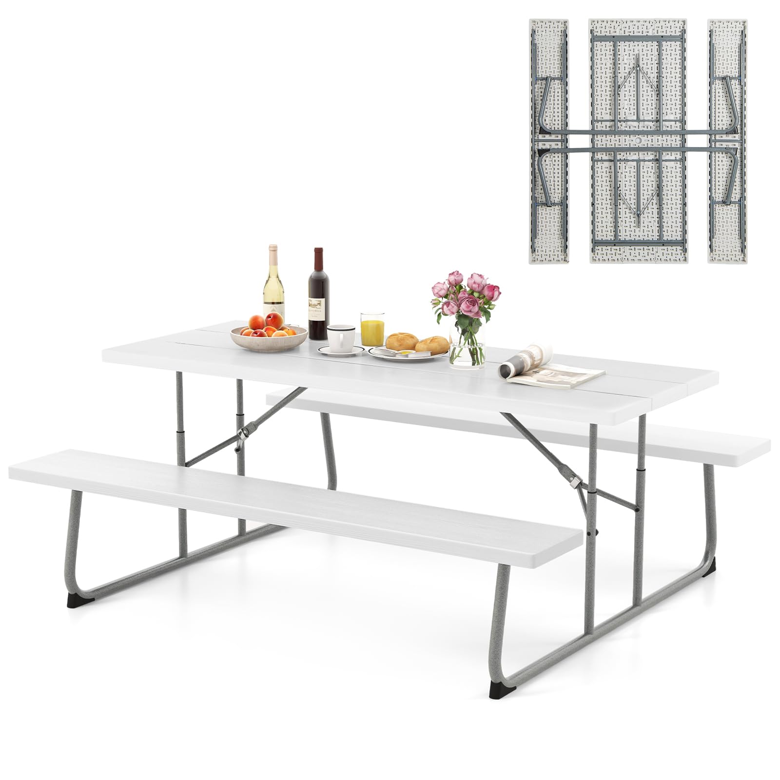 Giantex Folding Picnic Table - 6 FT Outdoor Table Bench Set for 8 Persons w/All-Weather HDPE Tabletop