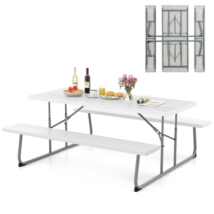 Giantex Folding Picnic Table - 6 FT Outdoor Table Bench Set for 8 Persons w/All-Weather HDPE Tabletop