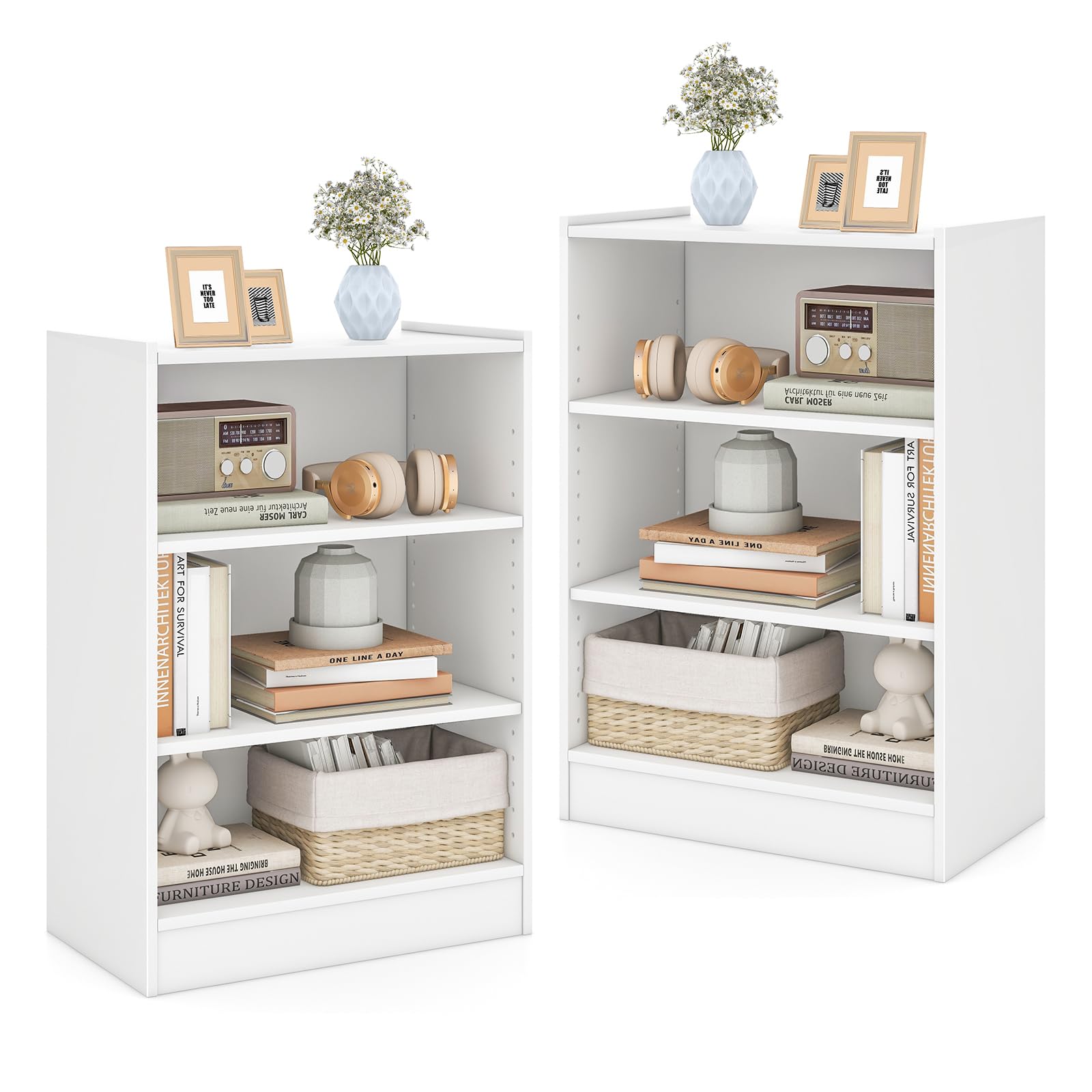 Giantex 3-Cube Bookcase White - 3-Tier Modern White Open Bookshelf with Adjustable Shelves