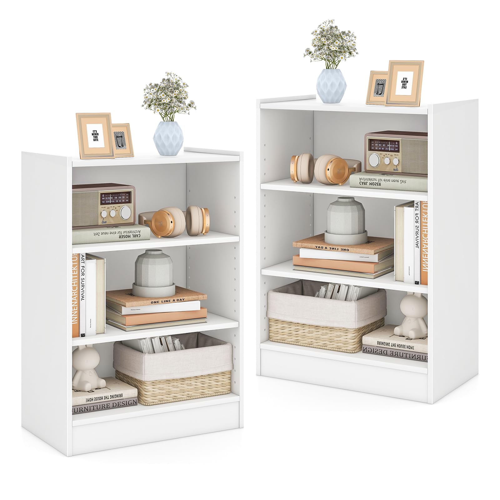 Giantex 3-Cube Bookcase White - 3-Tier Modern White Open Bookshelf with Adjustable Shelves