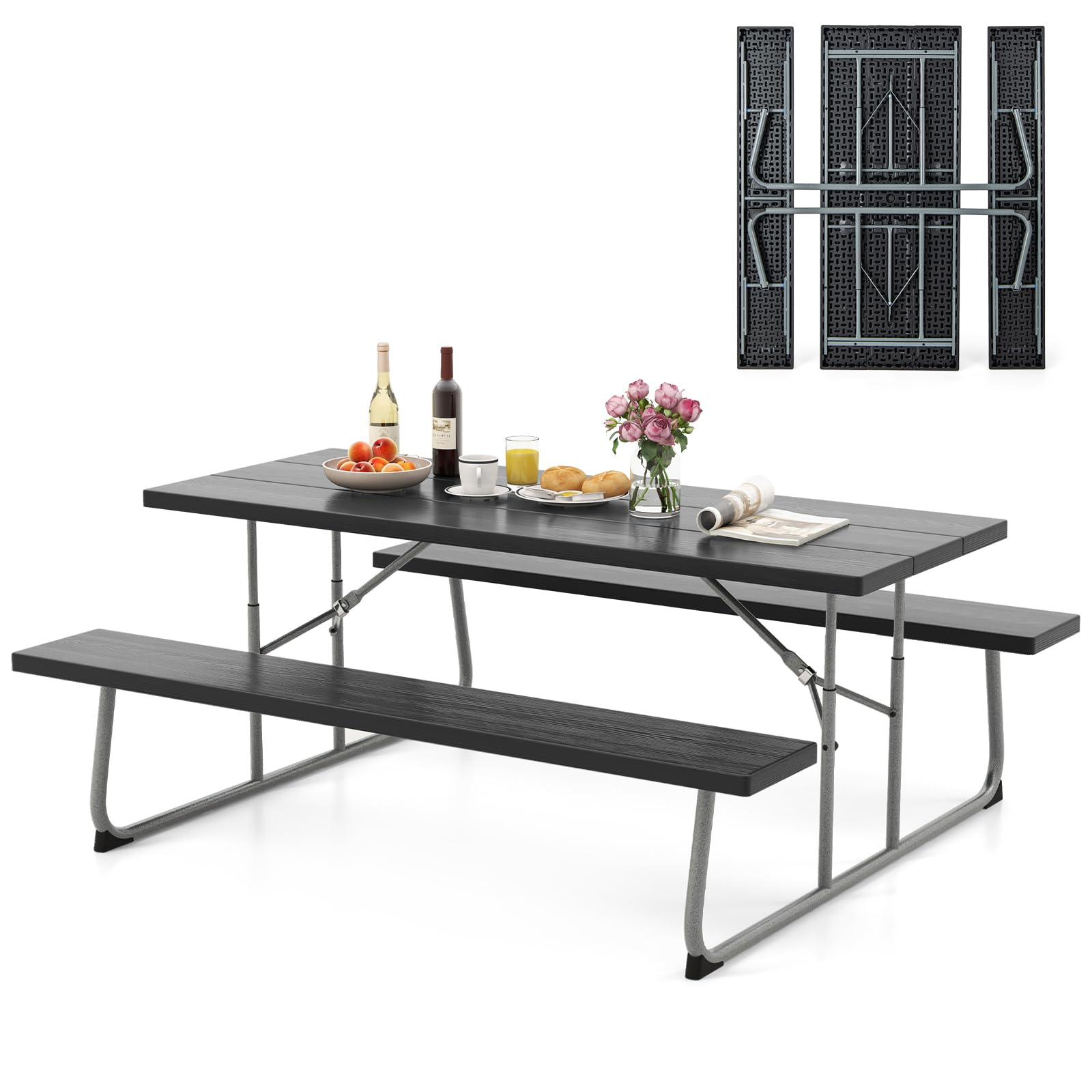 Giantex Folding Picnic Table - 6 FT Outdoor Table Bench Set for 8 Persons w/All-Weather HDPE Tabletop