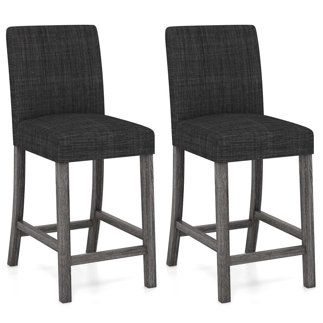 Giantex Bar Stools Counter Height, 24.5" Modern Fabric Bar Chairs with Back, Footrest & Solid Wood Legs