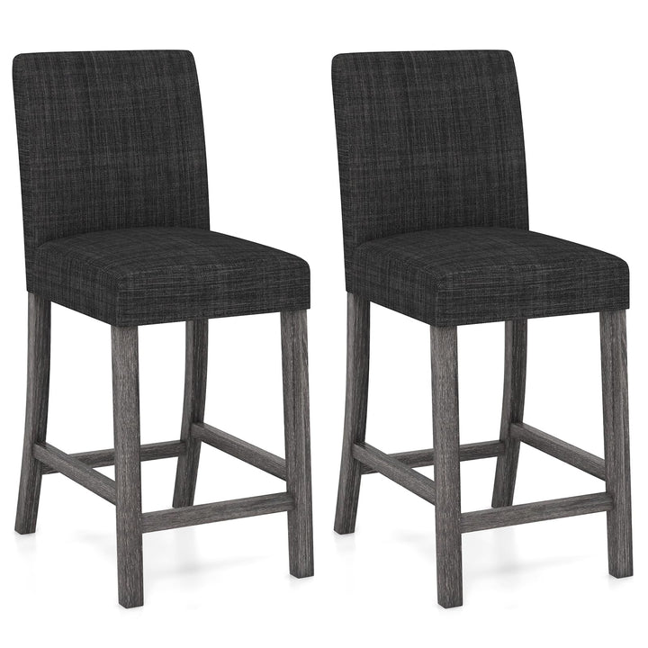 Giantex Bar Stools Counter Height, 24.5" Modern Fabric Bar Chairs with Back, Footrest & Solid Wood Legs