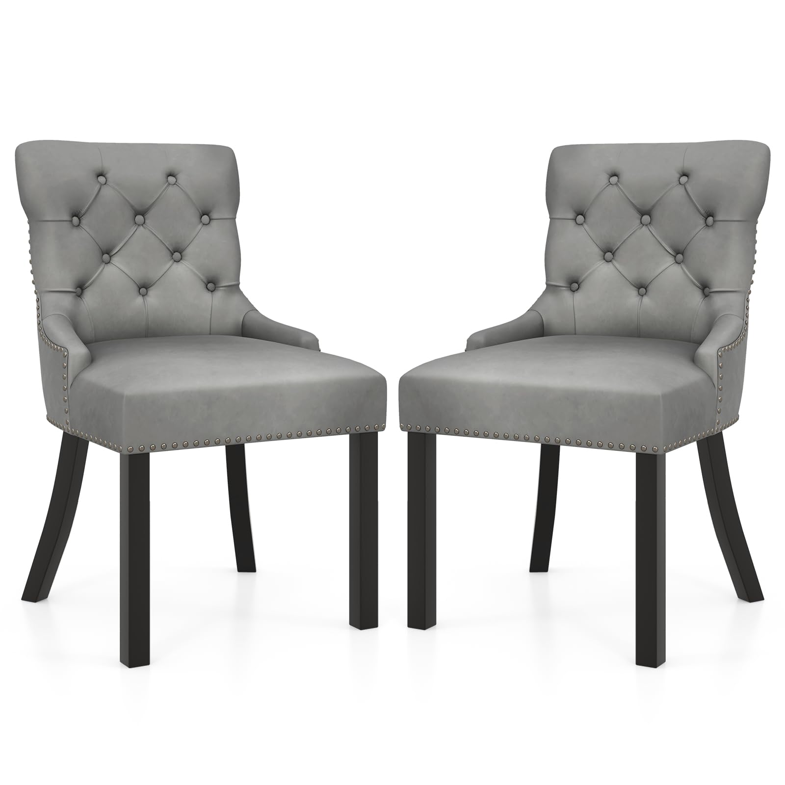 Gianex Upholstered Dining Chairs Set, Wood Wingback Accent Chairs w/Rubber Wood Legs & Nailhead Button Tufted Back