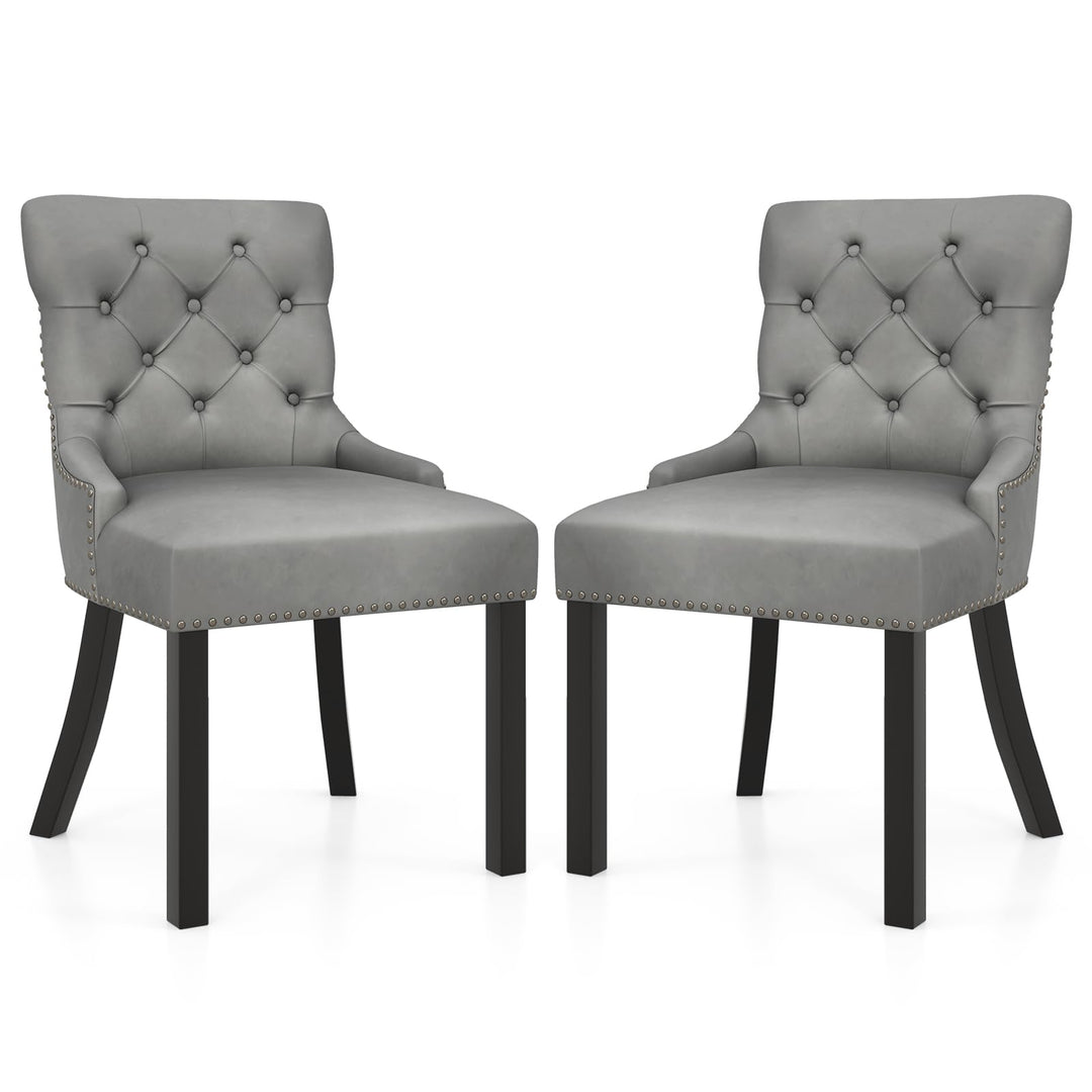 Gianex Upholstered Dining Chairs Set, Wood Wingback Accent Chairs w/Rubber Wood Legs & Nailhead Button Tufted Back