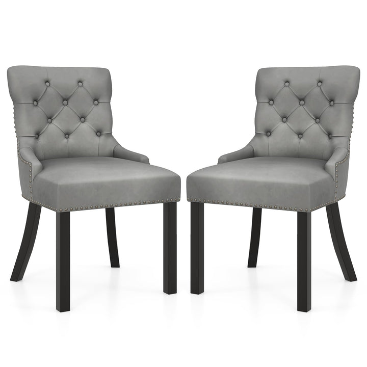 Gianex Upholstered Dining Chairs Set, Wood Wingback Accent Chairs w/Rubber Wood Legs & Nailhead Button Tufted Back