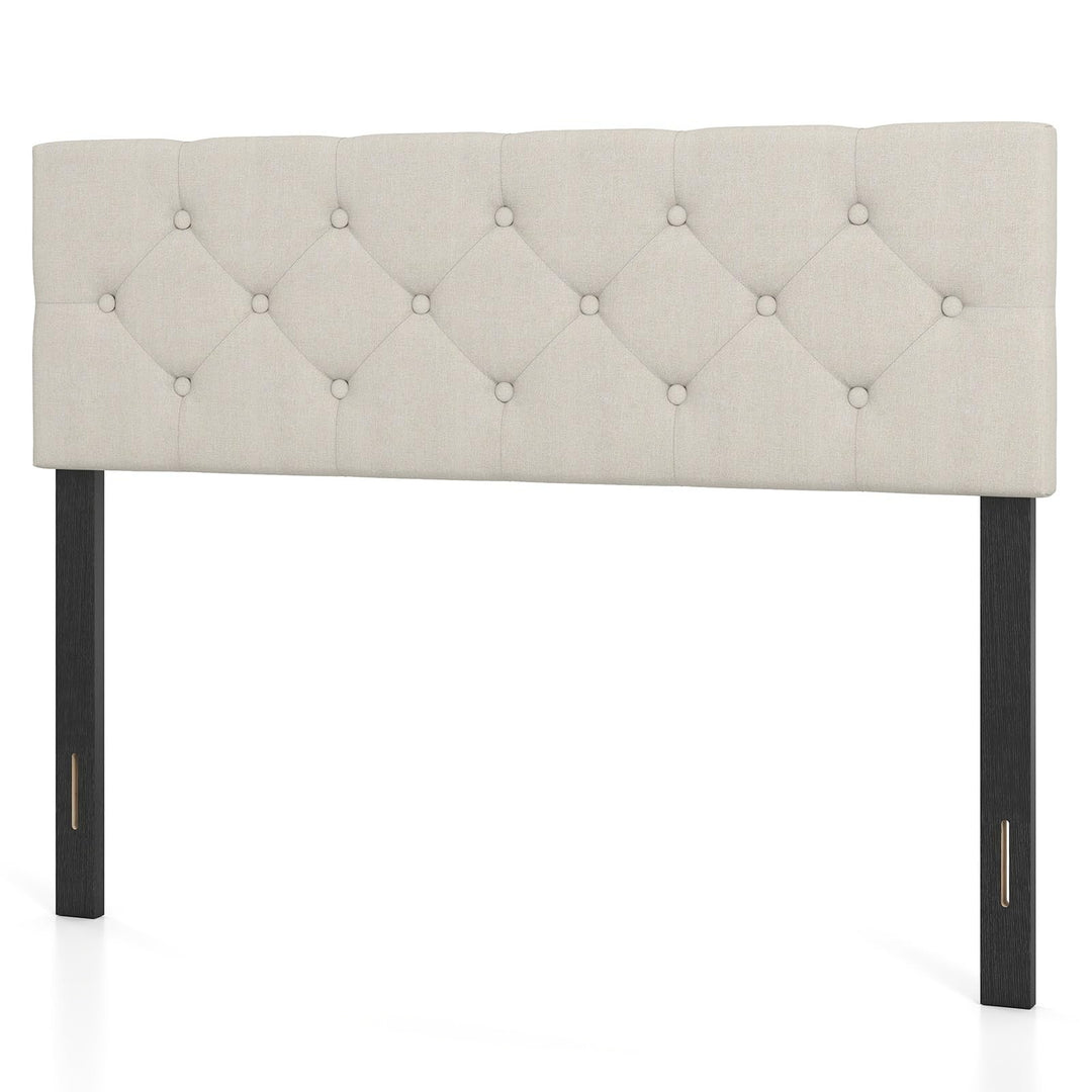 Giantex Queen/Full Size Button Tufted Linen Fabric Head Board with Wood Support Legs