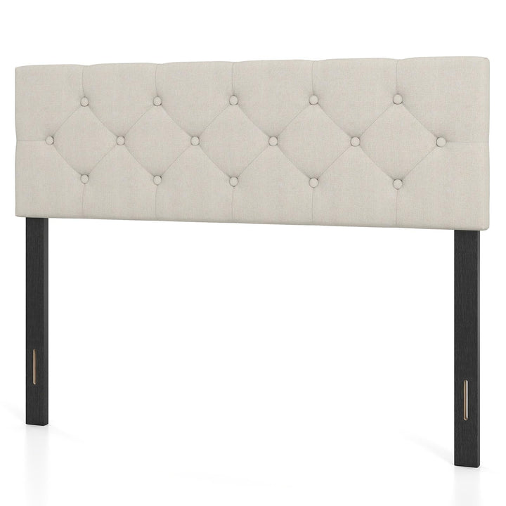 Giantex Queen/Full Size Button Tufted Linen Fabric Head Board with Wood Support Legs