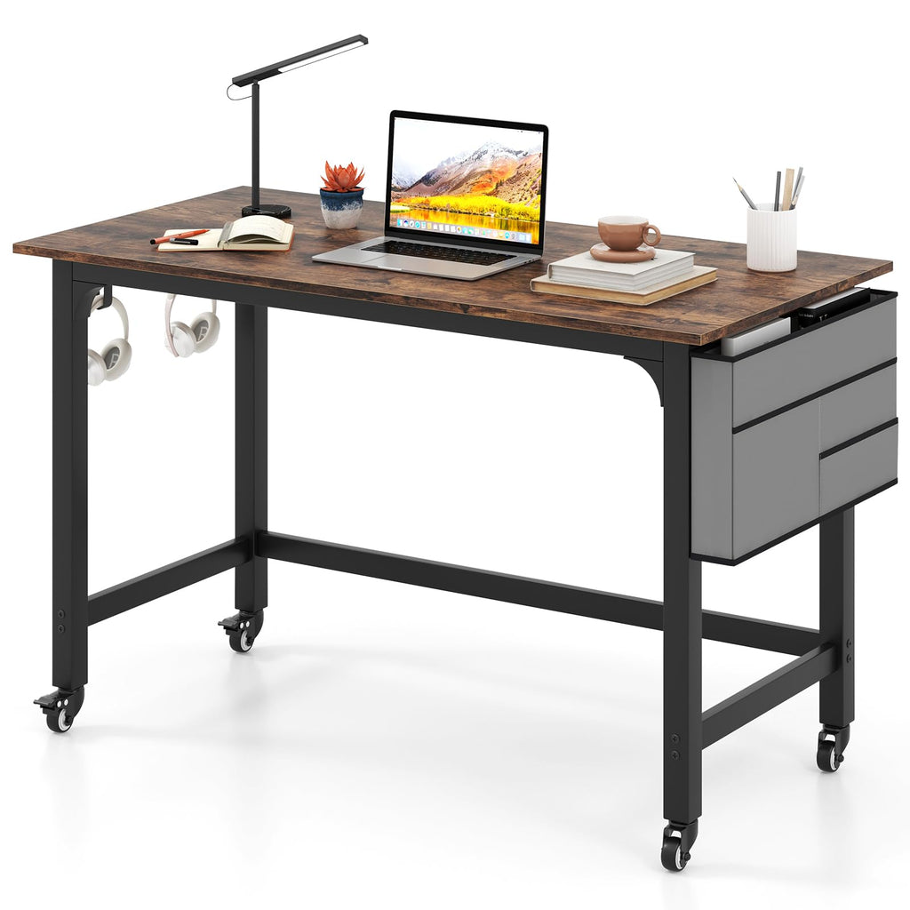 Giantex 48 Rolling Computer Desk Mobile Study Writing Desk with Wheels Metal Frame Simple Style Home Office Work Bench